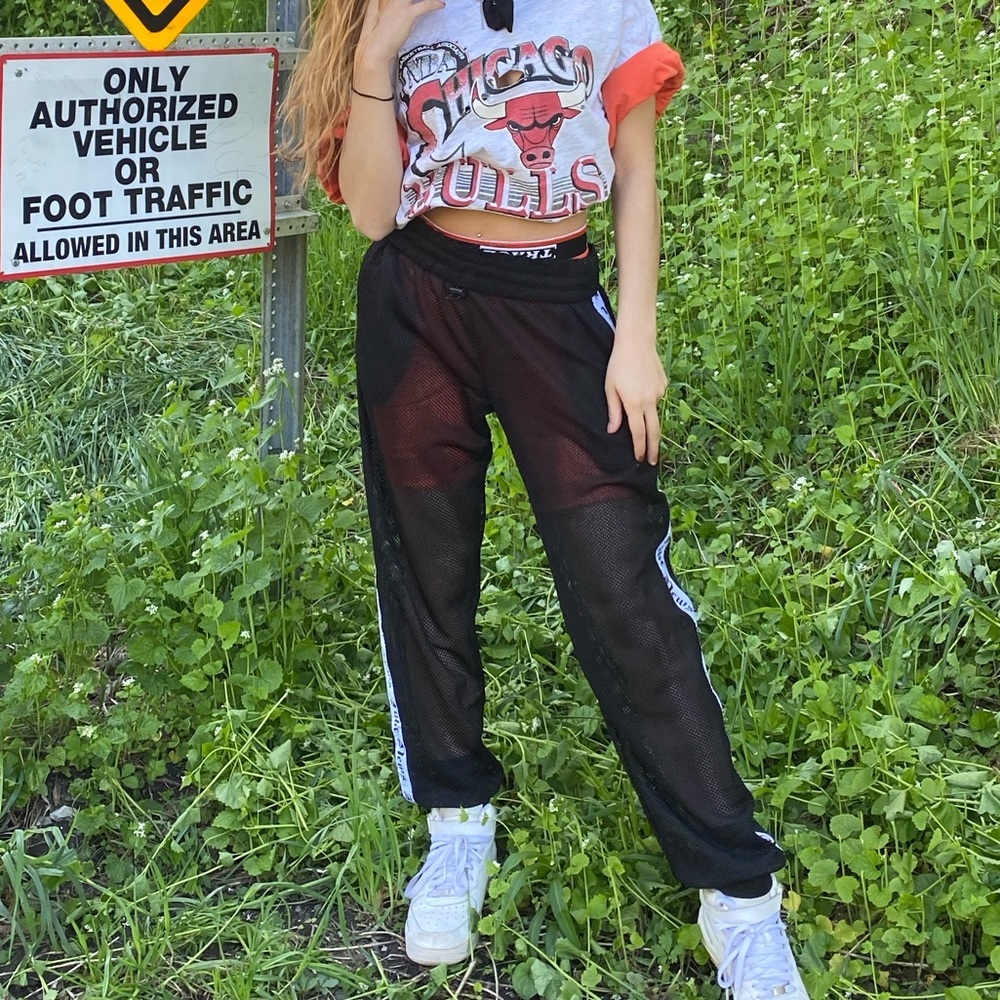 “Fake News” Black Mesh Joggers